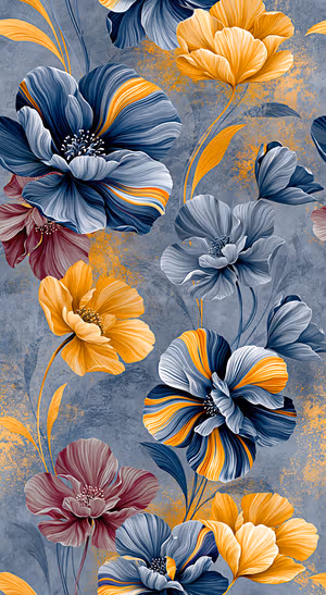 Navy Gold Floral Cascade — iPhone lock screen wallpaper