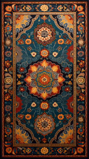 Bohemian ornate floral mandala centered on a teal background with burnt orange and gold accents ultra HD image.