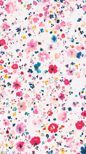 Seamless floral pattern centered on a white background with pink, teal, and yellow blossoms ultra HD 8K image.