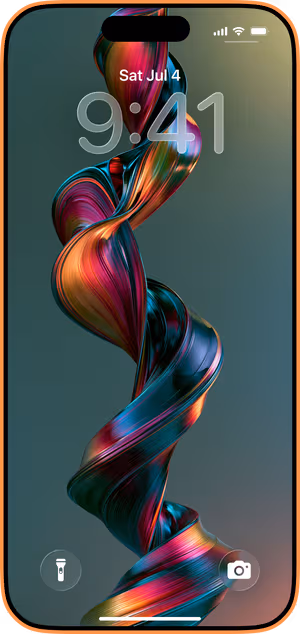 Wallpaper preview on iPhone 17 Pro Max running iOS 26 - Iridescent Ribbon Helix