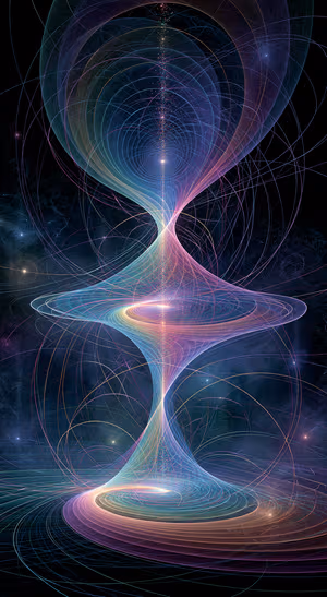 Ethereal abstract fractal vortex centered on a pastel rainbow background in a cosmic neon aesthetic, ultra HD wallpaper.