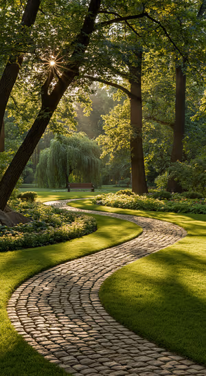 Serene Garden Path — iPhone lock screen wallpaper
