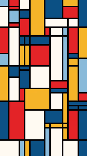 De Stijl geometric grid of red, blue, yellow and cream blocks with bold black lines ultra HD iPhone background