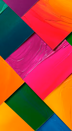 Geometric color blocks in a vibrant abstract aesthetic with pink, orange, teal, and green tones
