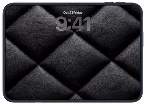 Wallpaper preview on iPhone 17 Pro Max running iOS 26 - Black Diamond Quilt