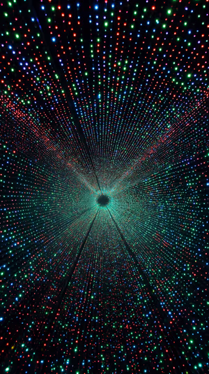 Hypnotic abstract LED tunnel starfield centered on multicolor background in a futuristic aesthetic ultra HD 8K image