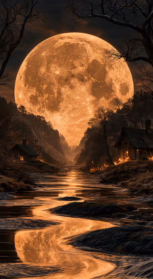 Amber Moon Valley — iPhone lock screen wallpaper