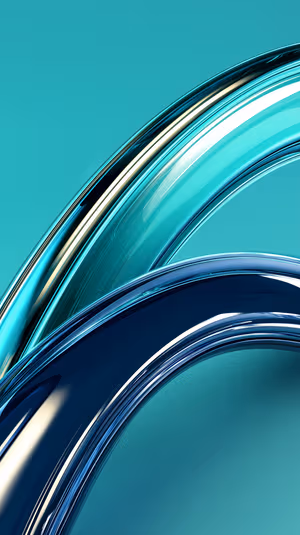 Glossy 3D glass arcs on a teal and navy gradient background in a sleek abstract aesthetic, ultra HD