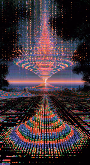 Neon Glitch Portal — iPhone lock screen wallpaper