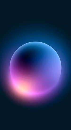 Minimalist glowing orb centered on a blue background in a neon gradient aesthetic.