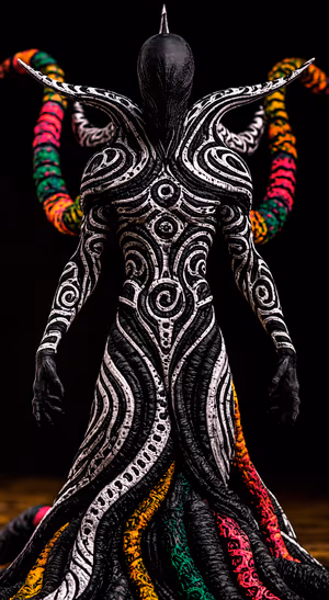 Gothic tentacle figure centered on a black background in gothic surreal aesthetic.