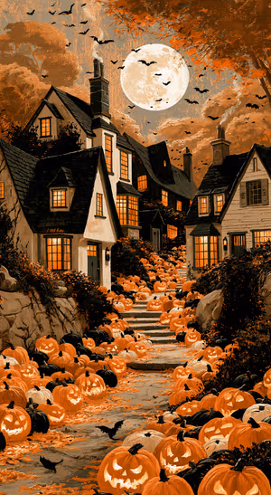 Haunted Pumpkin Village — iPhone lock screen wallpaper