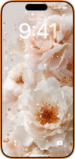 Wallpaper preview on iPhone 17 Pro Max running iOS 26 - Peony Luxe Bloom