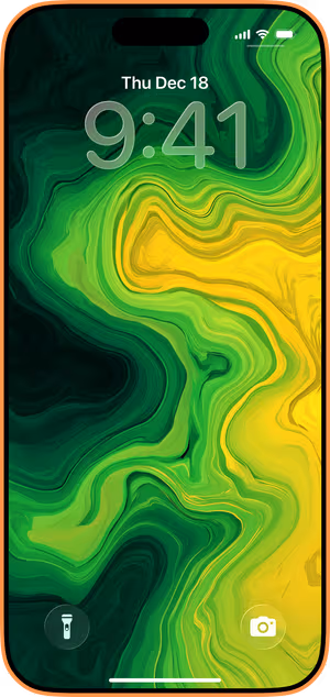 Wallpaper preview on iPhone 17 Pro Max running iOS 26 - Vivid Green Marble