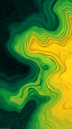 Vibrant marble swirl abstract centered on green and yellow background in fluid high contrast ultra HD image