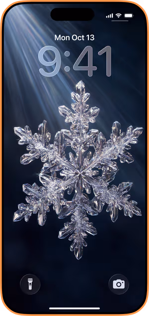 Wallpaper preview on iPhone 17 Pro Max running iOS 26 - Crystal Snowflake Macro