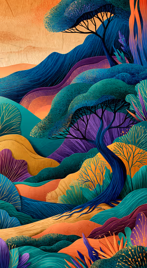 Teal Woodland Tapestry — iPhone lock screen wallpaper