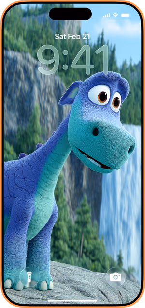 Wallpaper preview on iPhone 17 Pro Max running iOS 26 - Curious Blue Dino