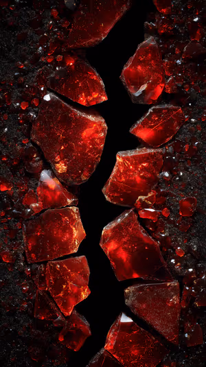 Glossy macro ruby shard composition centered on deep black background in dramatic jewel tone ultra HD image