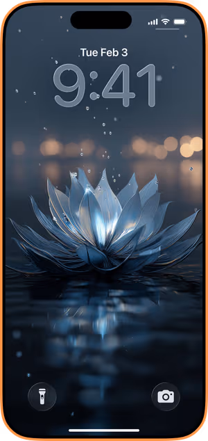 Wallpaper preview on iPhone 17 Pro Max running iOS 26 - Moonlit Blue Lotus
