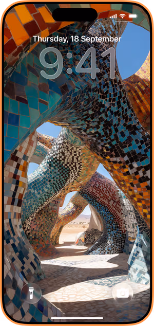 Wallpaper preview on iPhone 17 Pro Max running iOS 26 - Sunlit Mosaic Archway