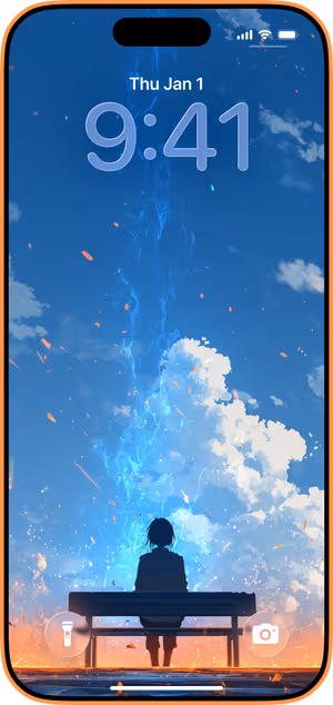 Wallpaper preview on iPhone 17 Pro Max running iOS 26 - blue energy column