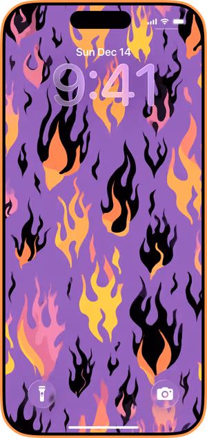 Wallpaper preview on iPhone 17 Pro Max running iOS 26 - Purple Flame Pattern