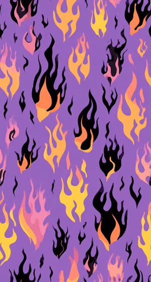 Abstract repeating flame pattern centered on a purple background with black, orange, yellow, and pink accents, ultra HD background
