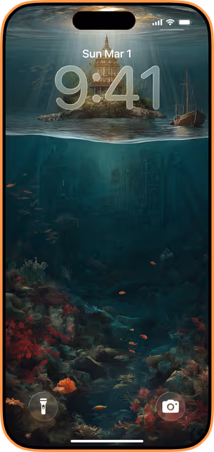 Wallpaper preview on iPhone 17 Pro Max running iOS 26 - Sunlit Ruins Isle