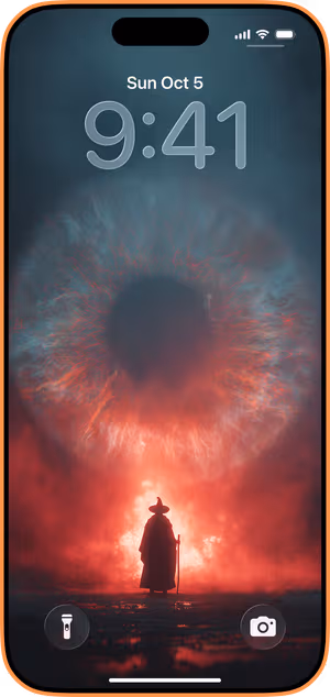 Wallpaper preview on iPhone 17 Pro Max running iOS 26 - cosmic eye wizard