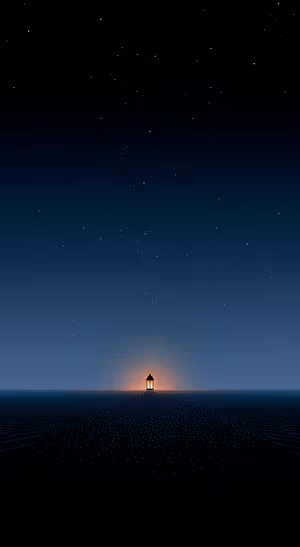 Minimalist lantern centered on deep blue starfield background in a tranquil, moody aesthetic ultra HD 8K image.