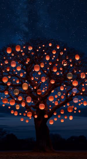 Enchanted Lantern Tree — iPhone lock screen wallpaper