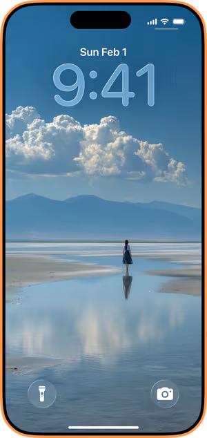 Wallpaper preview on iPhone 17 Pro Max running iOS 26 - Mountain Lake Reflection