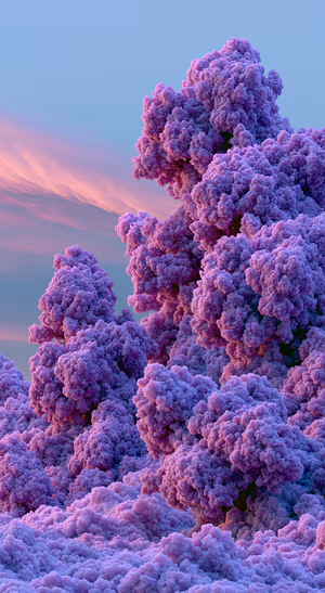 Surreal 3D cloud tree clusters centered on a lavender pink background in a dreamy aesthetic, ultra hd 8K image for iPhone