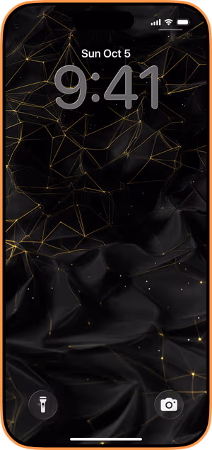 Wallpaper preview on iPhone 17 Pro Max running iOS 26 - Golden Wireframe Fold
