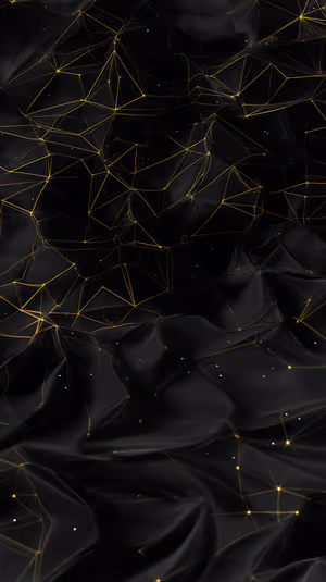 Minimal geometric wireframe with glossy black folds and gold accents on dark background ultra HD 8K wallpaper