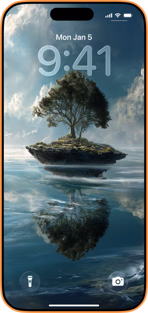 Wallpaper preview on iPhone 17 Pro Max running iOS 26 - Lone Tree Island