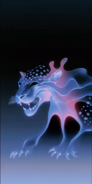 Neon surreal leopard with liquid glowing contours and spots in blue and pink tones, ultra hd 8K background