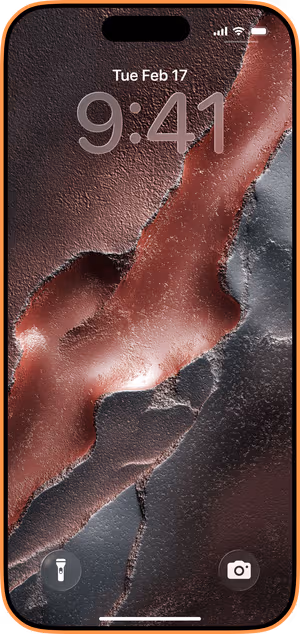 Wallpaper preview on iPhone 17 Pro Max running iOS 26 - Crimson Metal Rift