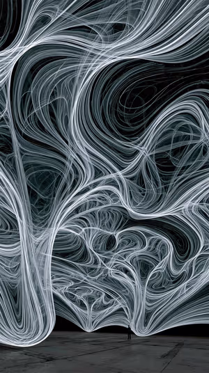 Ethereal abstract light ribbons centered on a black gray background in an abstract aesthetic, ultra hd 8K iPhone background