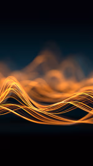 Abstract glowing light waves on a deep teal to black background with amber gold neon accents, ultra hd wallpaper.