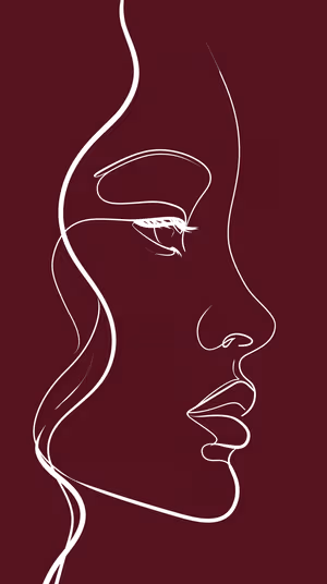 Minimalist continuous line contour portrait centered on a deep maroon background ultra HD 8K mobile image.