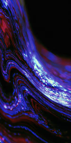 Neon abstract liquid swirl centered on a black background in luminous blue and purple aesthetic.