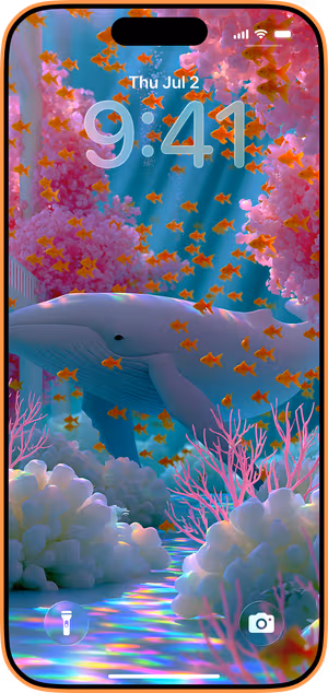 Wallpaper preview on iPhone 17 Pro Max running iOS 26 - Dreamy Ocean Whale