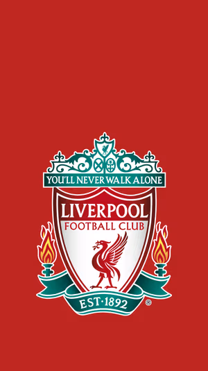 Bold sports crest centered on a vivid red background in a fan focused aesthetic ultra HD Liverpool image.