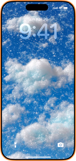 Wallpaper preview on iPhone 17 Pro Max running iOS 26 - Sparkling Cloudscape