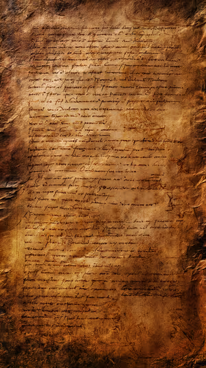 Weathered parchment manuscript with handwritten ink notes and creases on a warm sepia background ultra hd 8K image.