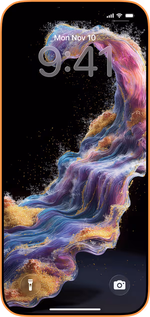 Wallpaper preview on iPhone 17 Pro Max running iOS 26 - Silk Gold Flow