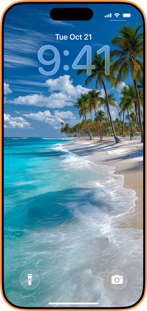 Wallpaper preview on iPhone 17 Pro Max running iOS 26 - Turquoise Palm Beach