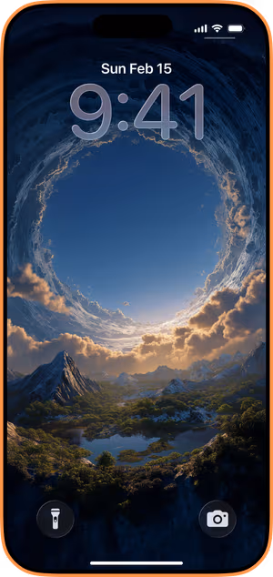 Wallpaper preview on iPhone 17 Pro Max running iOS 26 - Celestial Ring Valley